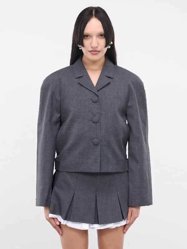 Boxy Jacket (FSDDCO06-WFB714-GREY) Hooded Jacket Caped Jacket Shawl Collar Jacket