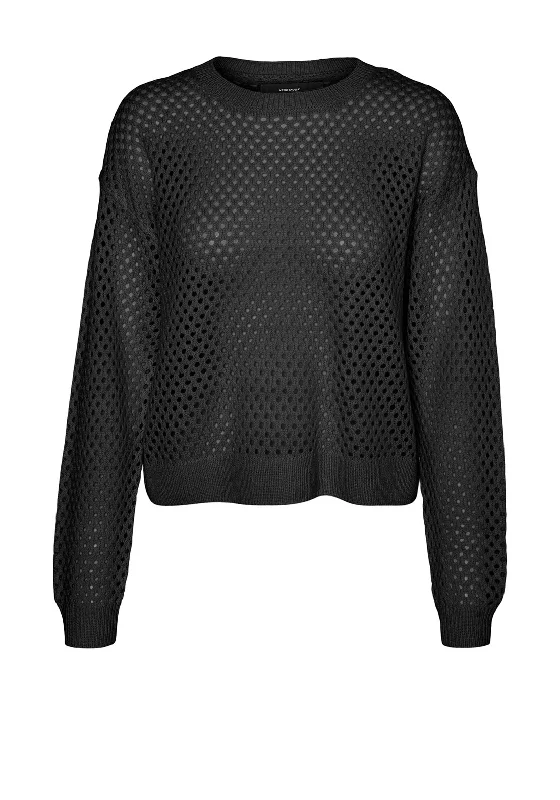 Vero Moda Sia Crochet Knit Jumper, Black Terry Terry Cloth Terry Knit