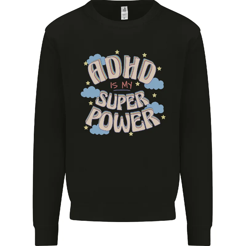 ADHD is My Superpower Mens Sweatshirt Jumper Hoodie with Applique Textured Unique