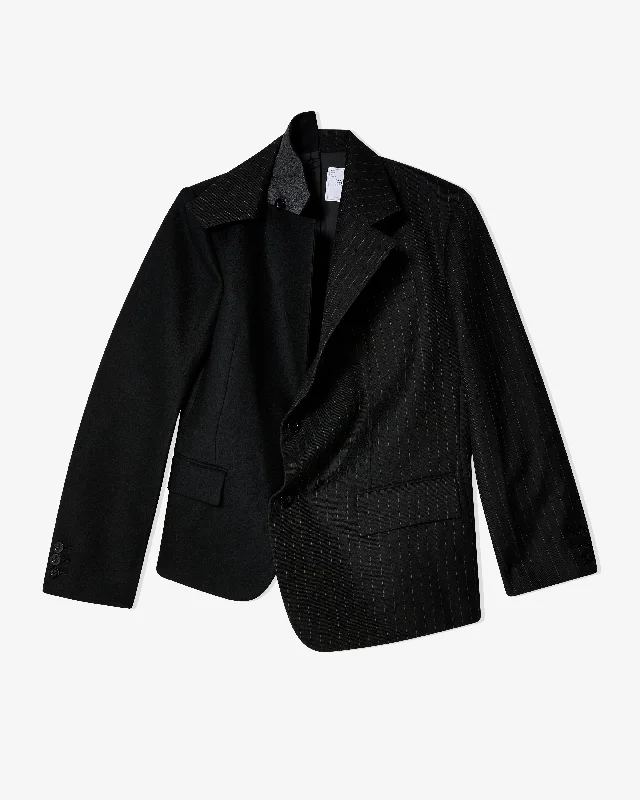 Sacai - Women's Chalk Stripe Asymmetric Jacket - (Black) Insulated Jacket Fitted Jacket Loose Jacket