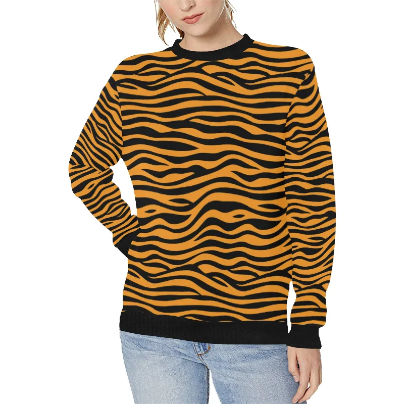 Bengal tigers skin print pattern background Women's Crew Neck Sweatshirt Hoodie with Pocket Utility Practical