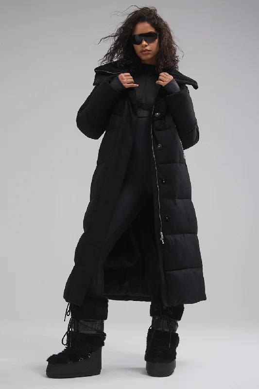 Snowfall Puffer Coat - Black Wool Cashmere Tweed