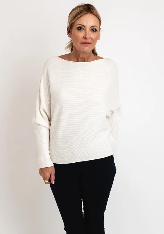 D.E.C.K by Decollage One Size Ribbed Sweater, Cream Denim Fabric Leather Fabric Suede Fabric