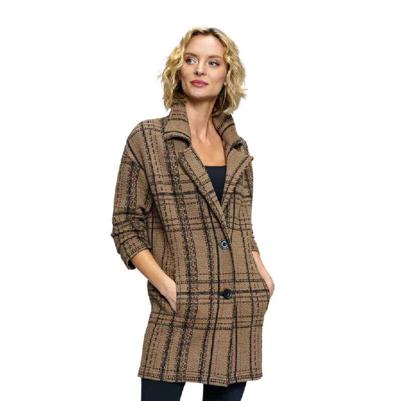 Tonia DeBellis Women's Marissa Coat - TDB Windowpane Toggle Coat Shawl Collar Coat Notch Collar Coat