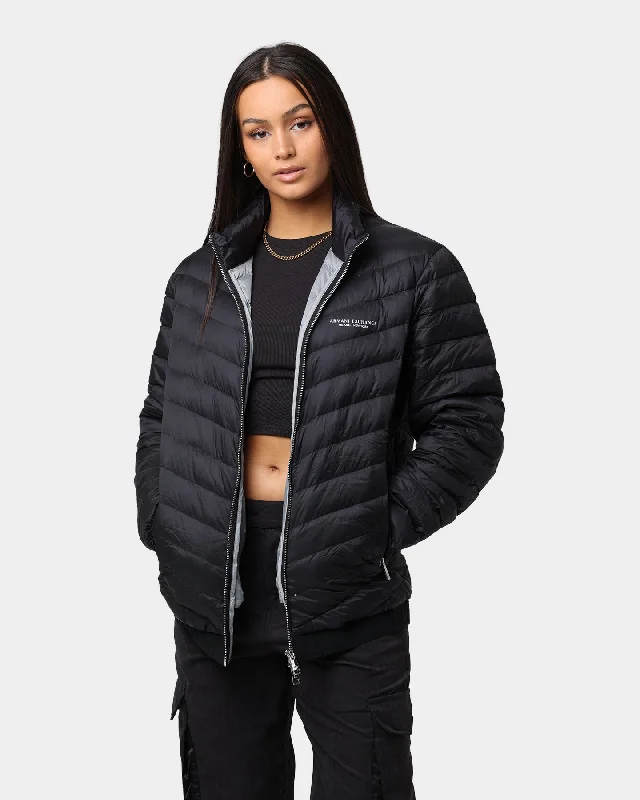 Armani Exchange Giacca Piumino Padded Down Jacket Black/Melange Grey Print Jacket Jacquard Jacket Patchwork Jacket