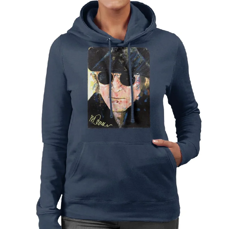 Sidney Maurer Original Portrait Of John Lennon Hat And Sunglasses Women's Hooded Sweatshirt Hoodie with Ribbed Cuffs Snug Fit Comfort