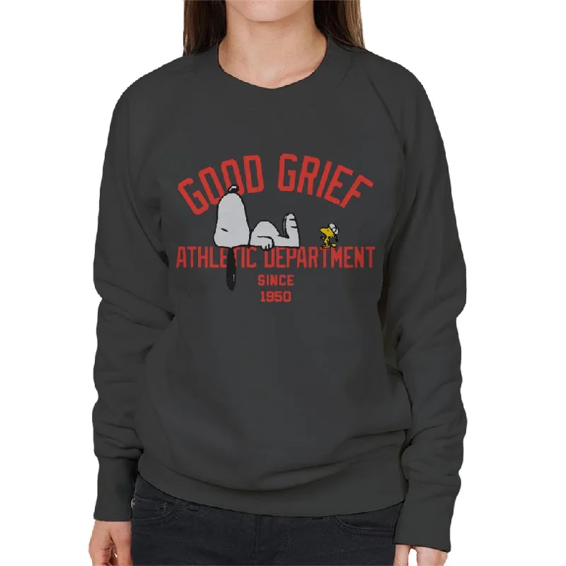 Peanuts Good Grief Athletic Department Women's Sweatshirt Hoodie with Hem Ribbing Snug Secure