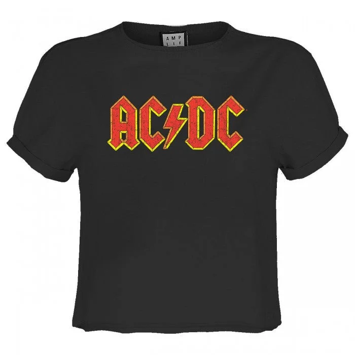 Amplified Womens/Ladies AC/DC Logo Crop Top Houndstooth Herringbone Solid