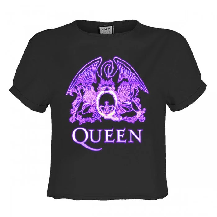 Amplified Womens/Ladies Neon Sign Queen Crop Top Terry Blend Velvet Blend Canvas Blend