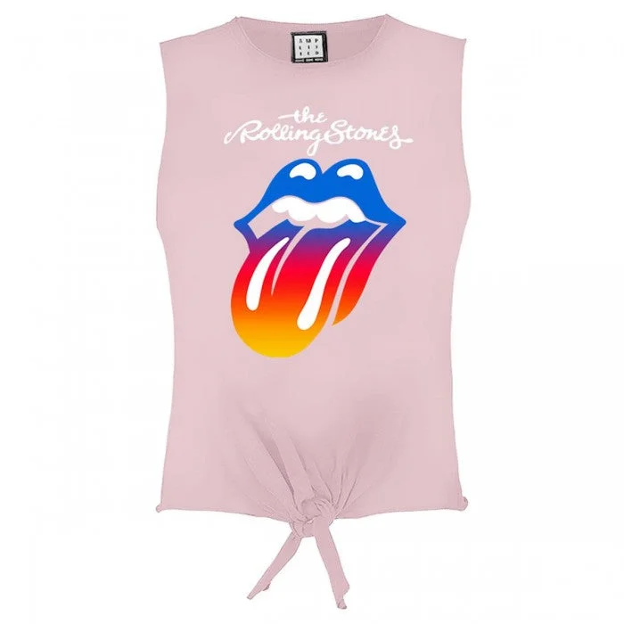 Amplified Womens/Ladies Rainbow Tongue The Rolling Stones Crop Top Iron Safe Non-Iron Wrinkle Free