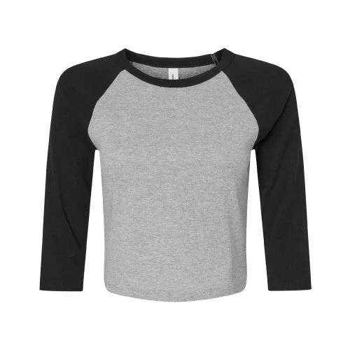 Bella + Canvas Womens/Ladies Heather Raglan 3/4 Sleeve Crop Top Notch Collar Peter Pan Collar Cowl Neck