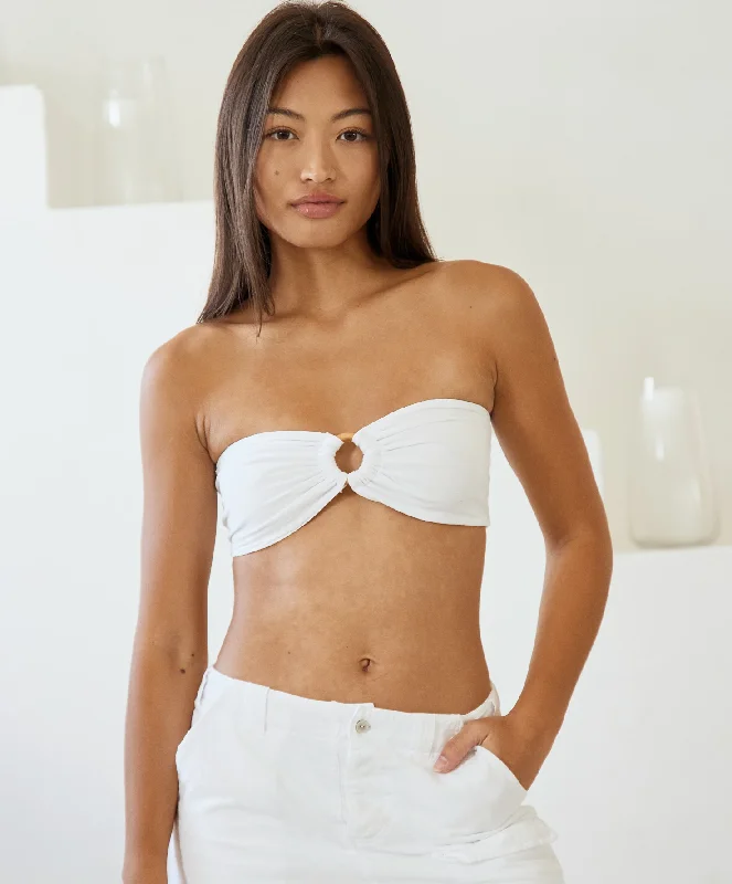 Coco Crop Top- White Solid Color Striped Floral