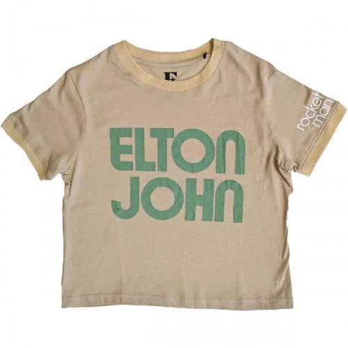 Elton John Unisex Adult Text Crop Top Notch Collar Peter Pan Collar Cowl Neck