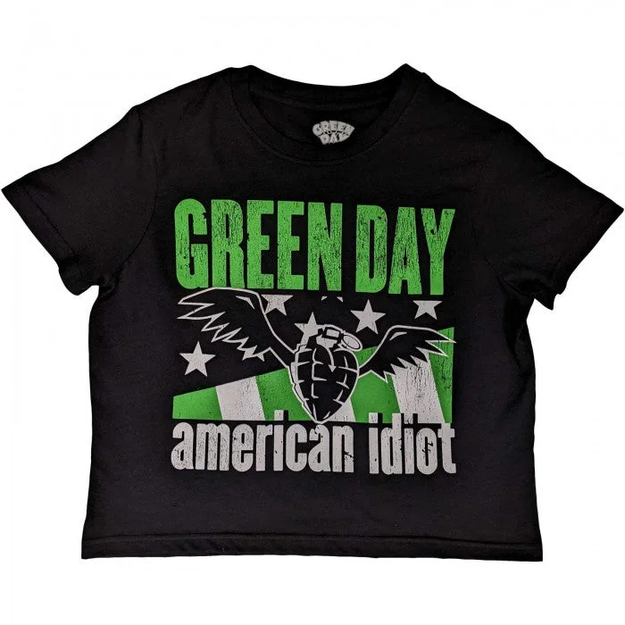 Green Day Womens/Ladies American Idiot Wings Crop Top Mesh Canvas Denim