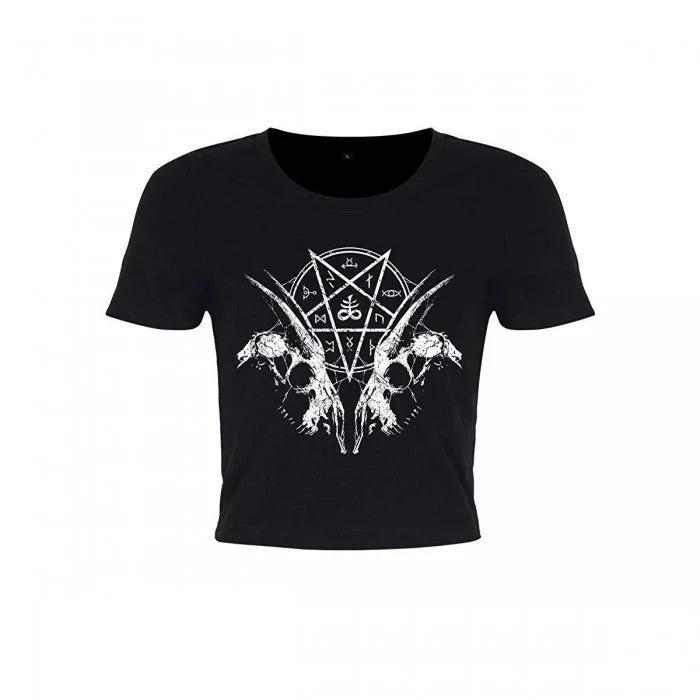 Grindstore Ladies/Womens Goat Skull Pentagram Crop Top Boxy Fit Fitted Loose