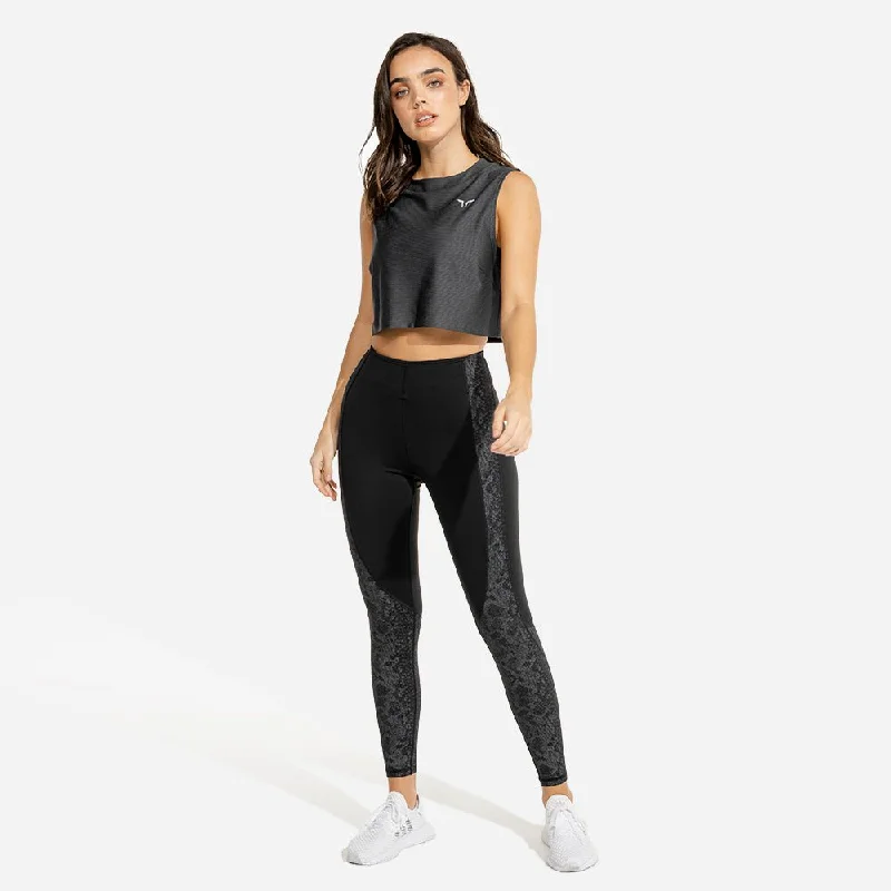 Limitless Crop Top - Charcoal Print Jacquard Patchwork