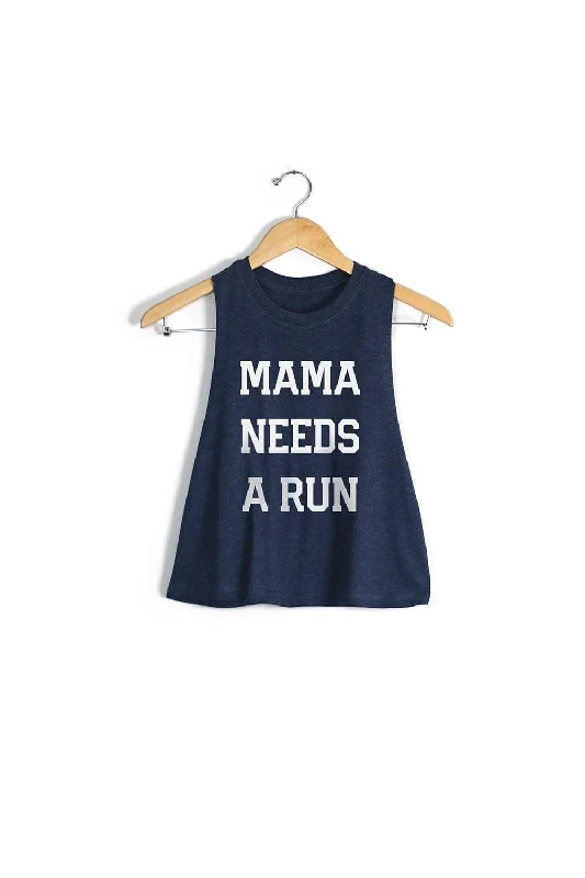 Mama Needs A Run Racerback Crop Top Terry Blend Velvet Blend Canvas Blend