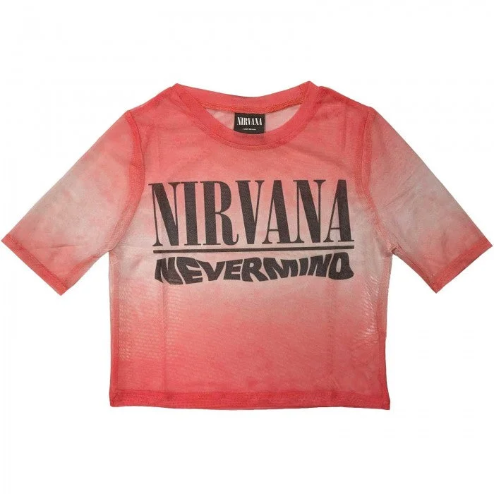 Nirvana Womens/Ladies Nevermind Wavy Mesh Logo Crop Top Fleece Fabric Down Fabric Feather Fabric