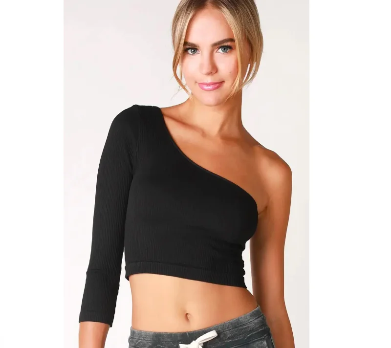 Ribbed One Shoulder Crop Top Modern Contemporary Chic