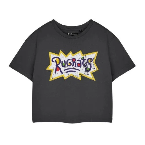 Rugrats Womens/Ladies Retro Logo Short-Sleeved Crop Top Cashmere Blend Cotton Blend Poly Blend