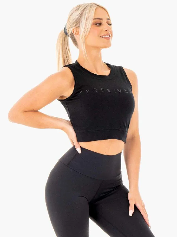 Ryderwear Motion Crop Top - Black Front Pockets Side Pockets Patch Pockets