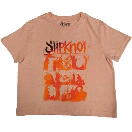 Slipknot Womens/Ladies The End, So Far Faces Grid Crop Top Zippered Buttoned Snapped