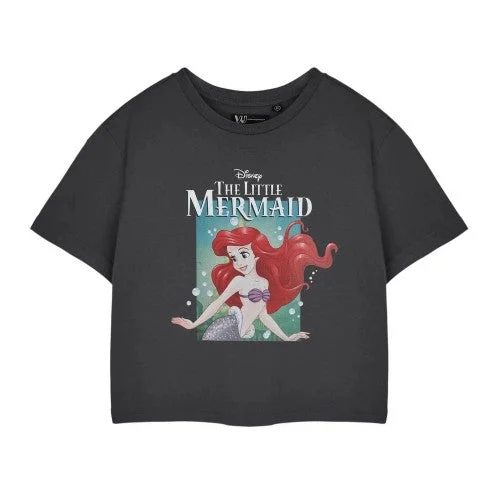 The Little Mermaid Womens/Ladies Ariel Bubbles Short-Sleeved Crop Top Satin Blend Silk Blend Wool Blend