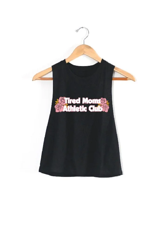 Tired Moms Athletic Club Racerback Crop Top Knit Fabric Woven Fabric Fleece Fabric