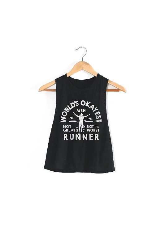 World's Okayest Runner Racerback Crop Top Elasticated Padded Insulated