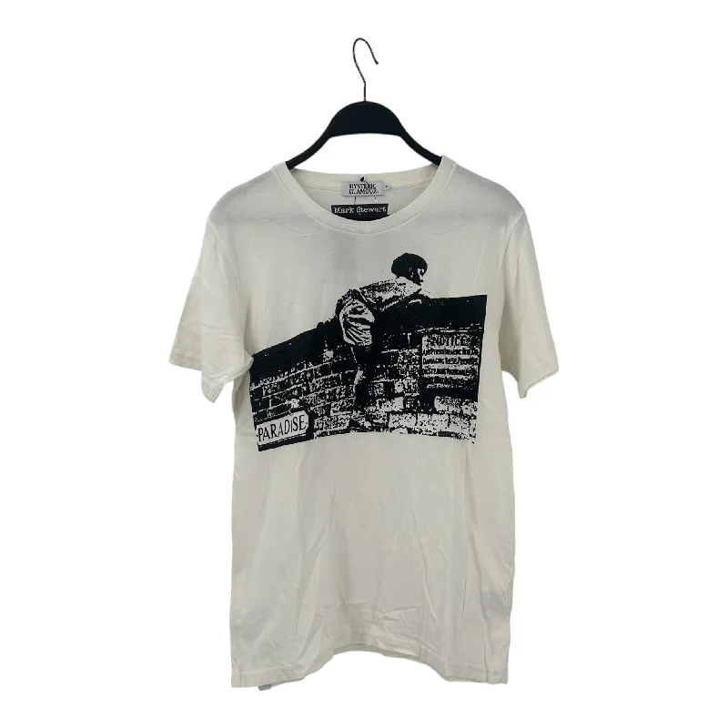 HYSTERIC GLAMOUR/MarkStewart/T-Shirt/M/White/Cotton/Graphic Ribbed Striped Patterned