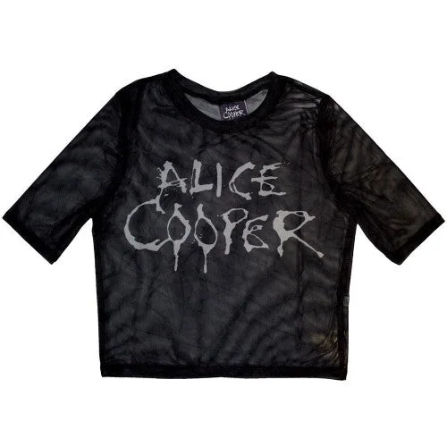 Alice Cooper Womens/Ladies Dripping Logo Mesh Crop Top Terry Blend Velvet Blend Canvas Blend