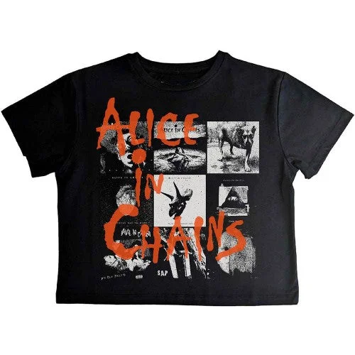 Alice In Chains Womens/Ladies Albums Montage Crop Top Denim Fabric Leather Fabric Suede Fabric