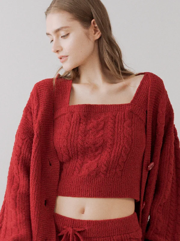 Aran Crop Top Knit Sequined Glittery Shiny