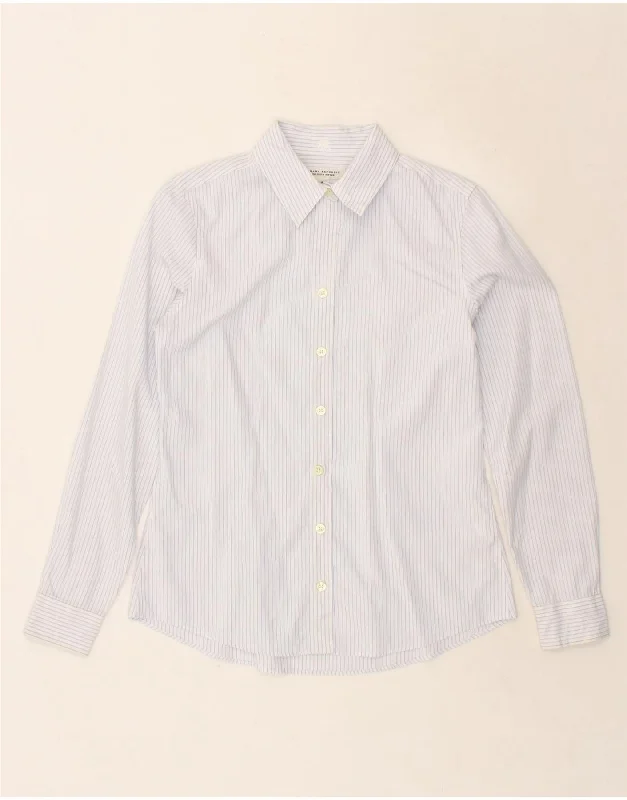 BANANA REPUBLIC Womens Shirt US 4 Small Blue Striped Cotton Wool Fabric Cashmere Fabric Tweed Fabric