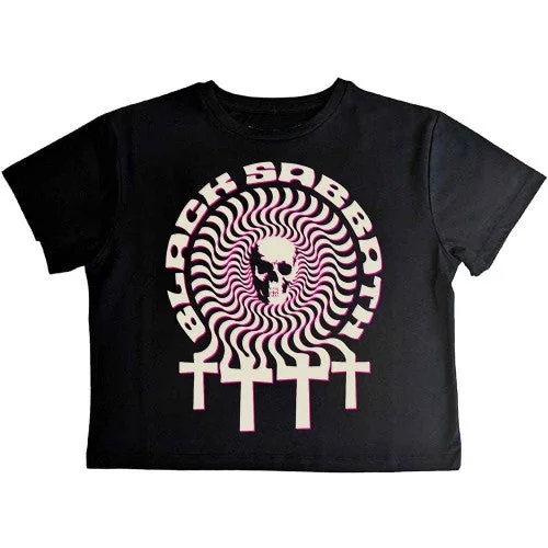 Black Sabbath Womens/Ladies Hypnotic Skull Crop Top Front Pockets Side Pockets Patch Pockets