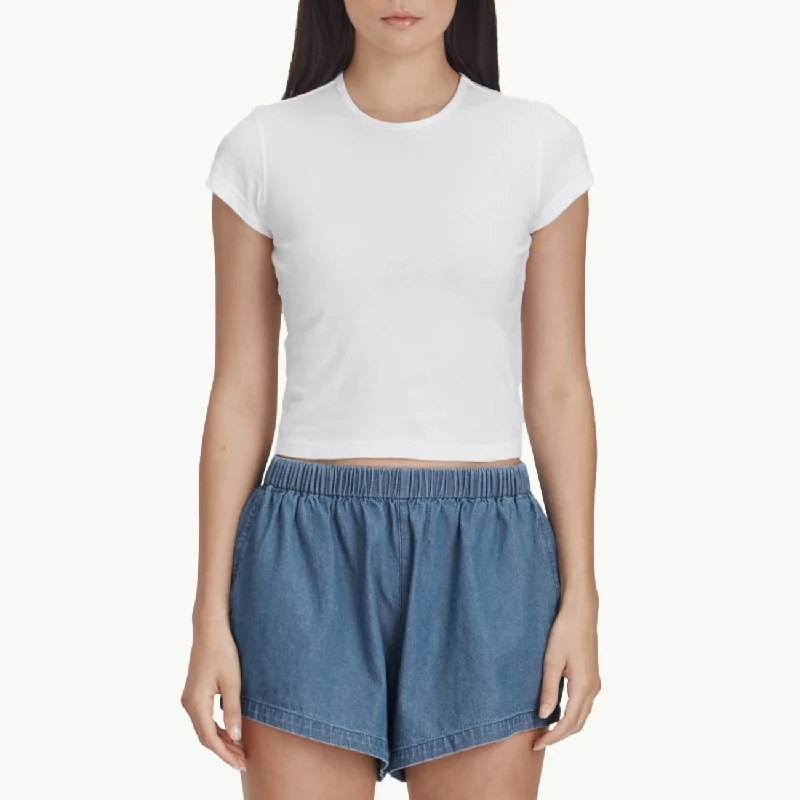 Women's Baby Tee - White Basic T-Shirt Crew Neck Short Sleeve