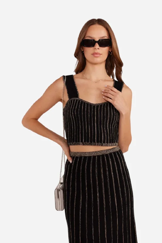 MINKPINK Celia Lurex Stripe Crop Top Collared Crew Neck Turtle Neck