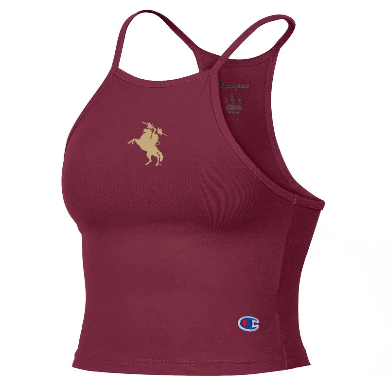 Champion Women's Unconquered Silhouette Halter Crop Top - Garnet Zippered Front Buttoned Front Snap Front