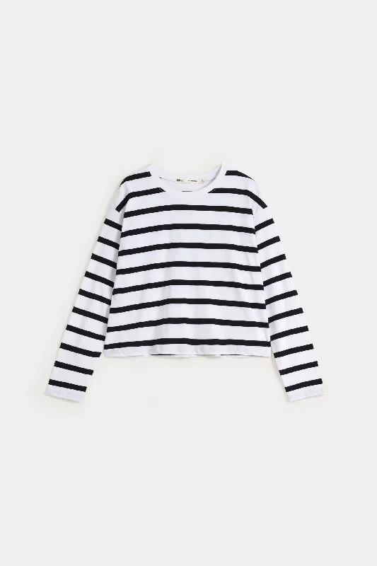 Cropped Striped T-shirt Denim Fabric Leather Fabric Suede Fabric