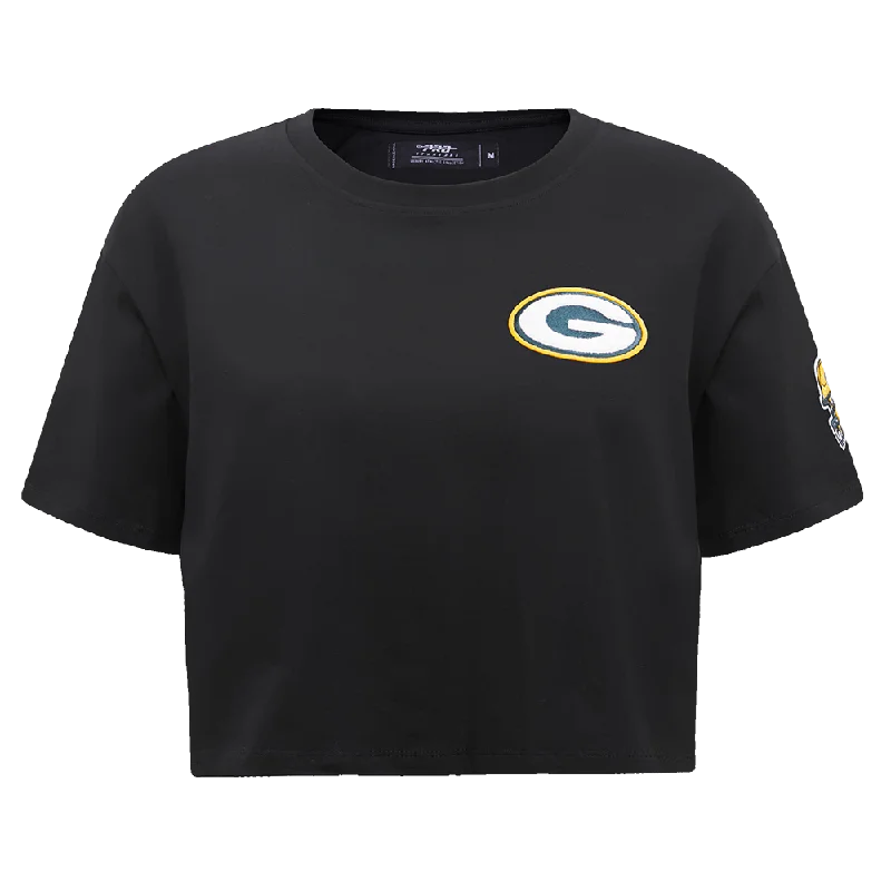 NFL GREEN BAY PACKERS  CLASSIC WOMEN'S SJ BOXY TEE (BLACK) Lace Blend Ribbed Blend Corduroy Blend