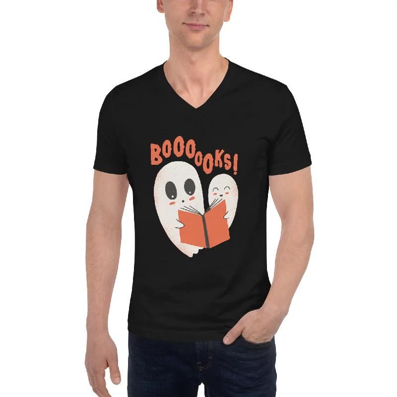 Ghosts with Boooooks - Unisex V-Neck T-Shirt Terry Blend Velvet Blend Canvas Blend