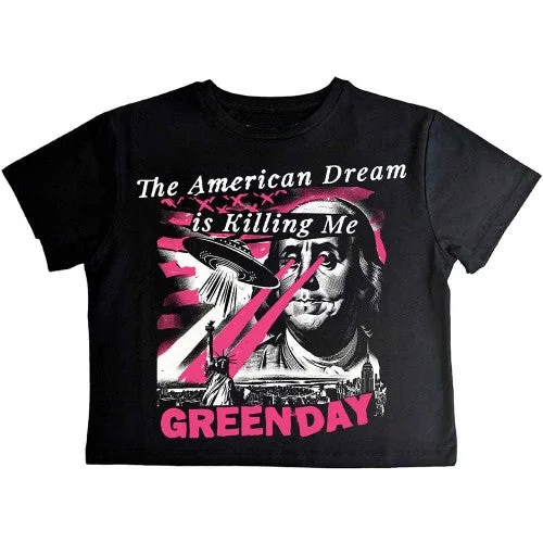 Green Day Womens/Ladies American Dream Crop Top Notch Collar Peter Pan Collar Cowl Neck