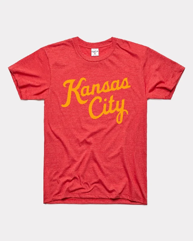 Heather Red Kansas City Script T-Shirt Embroidered Appliqued Beaded