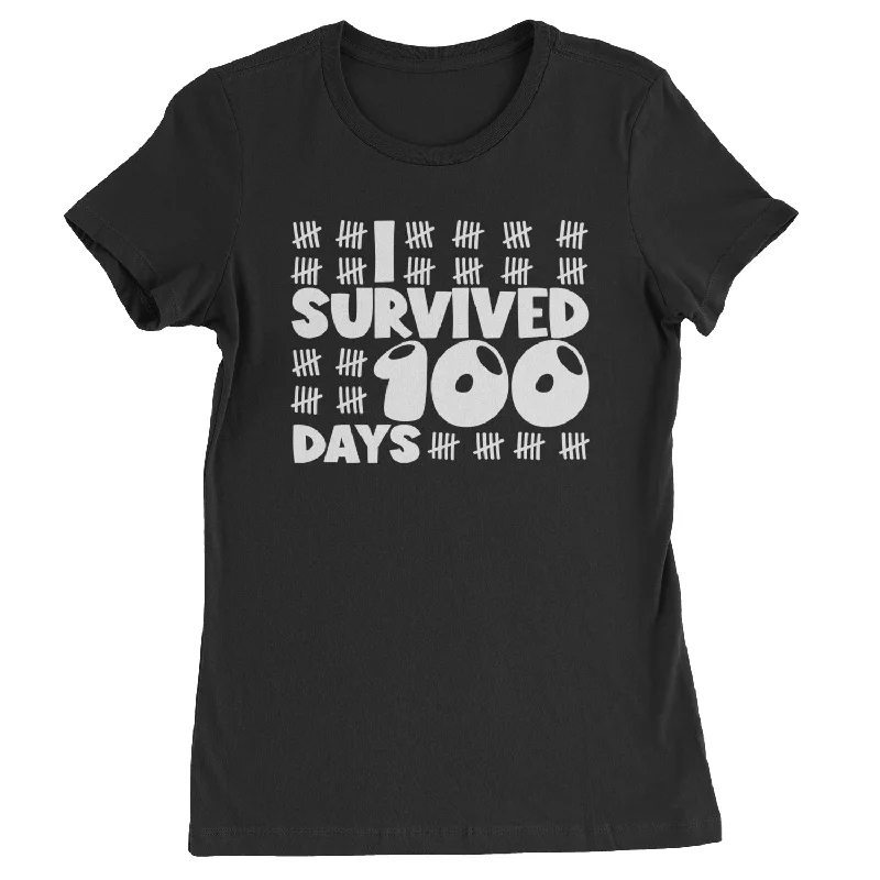 I Survived 100 Days Tally Marks Womens T-shirt Lace Blend Ribbed Blend Corduroy Blend