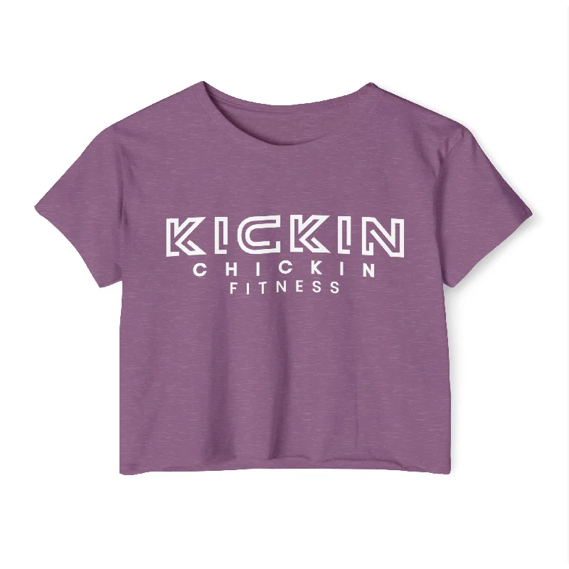 Kickin Chickin White Logo Crop Top Solid Print Embellished