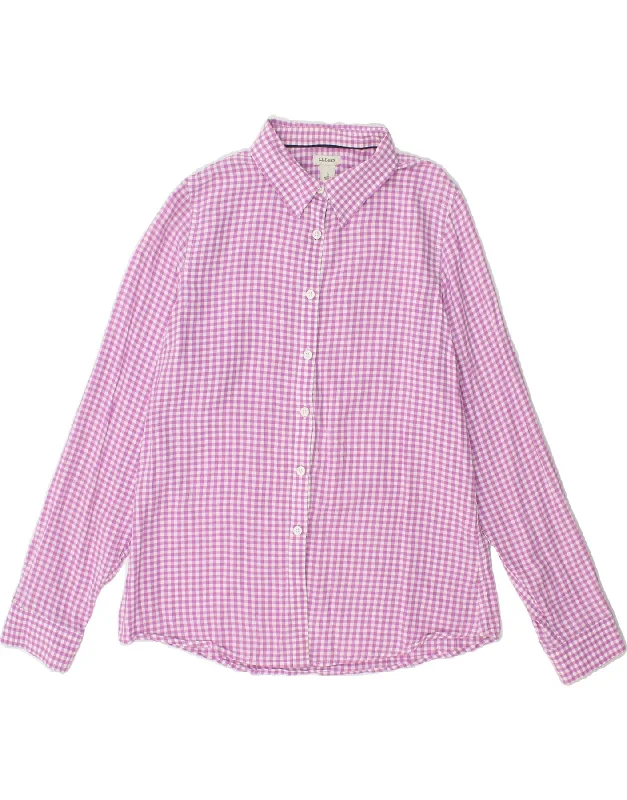 L.L.BEAN Womens Shirt UK 10 Small Pink Gingham Cotton Cashmere Blend Cotton Blend Poly Blend