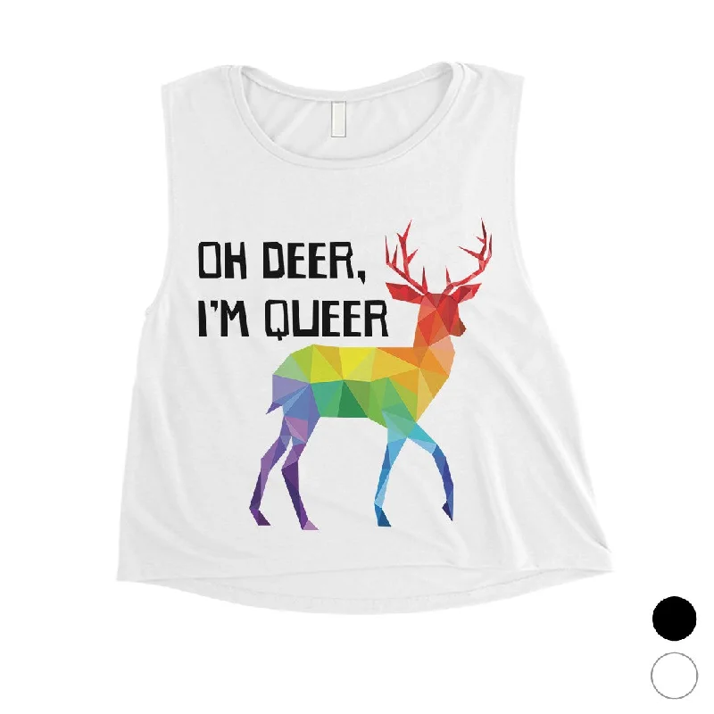 LGBT Deer Queer Rainbow Womens Crop Top Cozy Warm Stylish