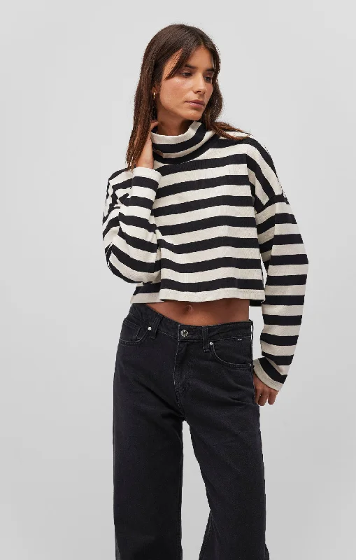 LONG SLEEVE TURTLENECK CROP TOP Ribbed Striped Patterned