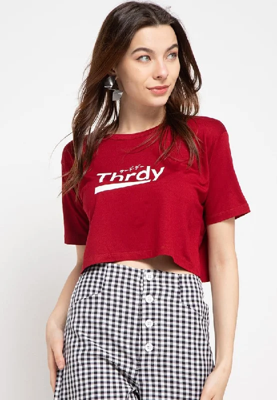 Third Day LTC79 cl crop top thrdy kaos maroon Collared Crop Top Boat Neck A-Line