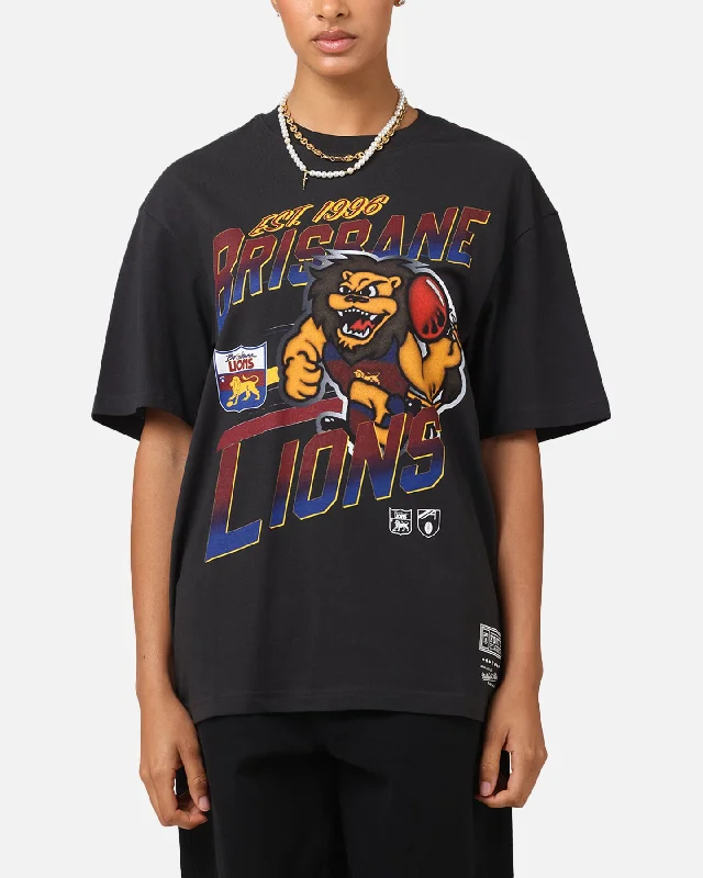 Mitchell & Ness Brisbane Lions Mascot Character T-Shirt Faded Black Mesh Blend Leather Blend Suede Blend